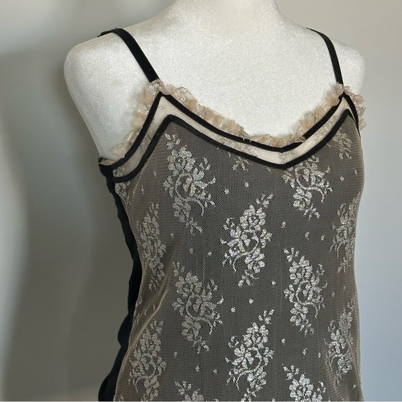 NY & Company Black Cami Metallic Lace Overlay Y2K Party Tank Top Medium - Picture 6 of 6
